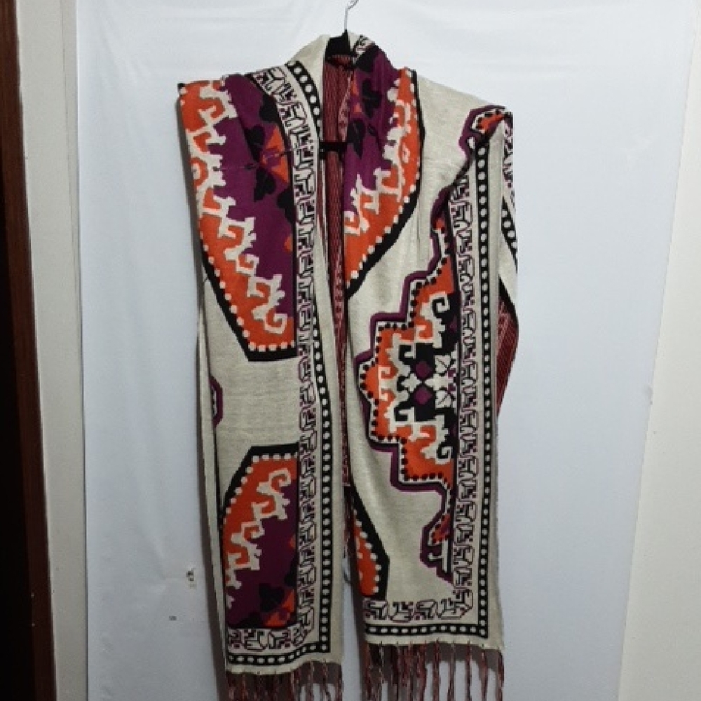 Flying Tomato Striped Purple and Orange Southwestern Shawl‎